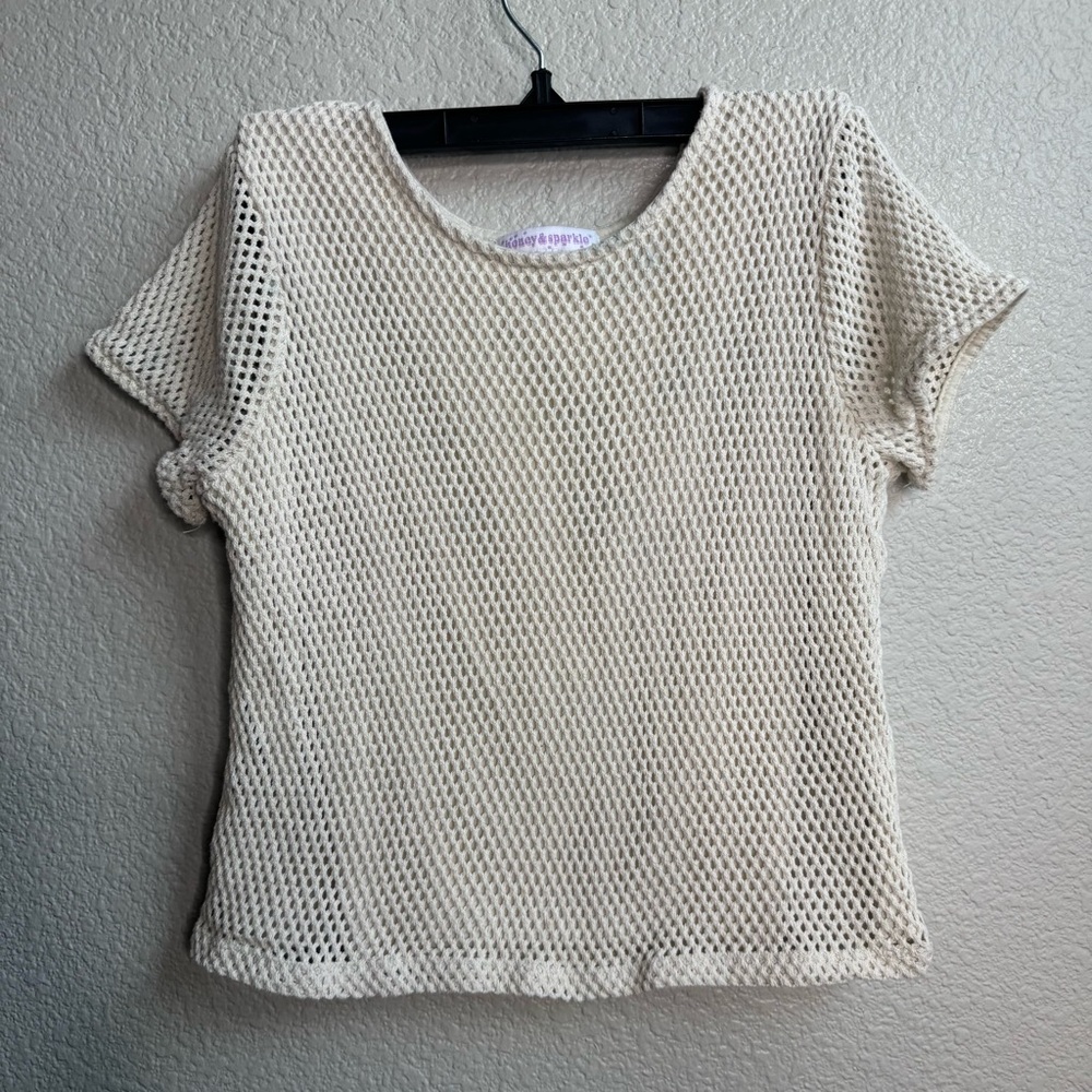 Honey and Sparkle little girls mesh cream top shirt